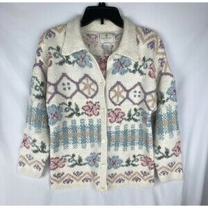 VTG Express Cardigan Women XS Cream Tricot‎ Hand Knit Silk Angora Cottage Soft